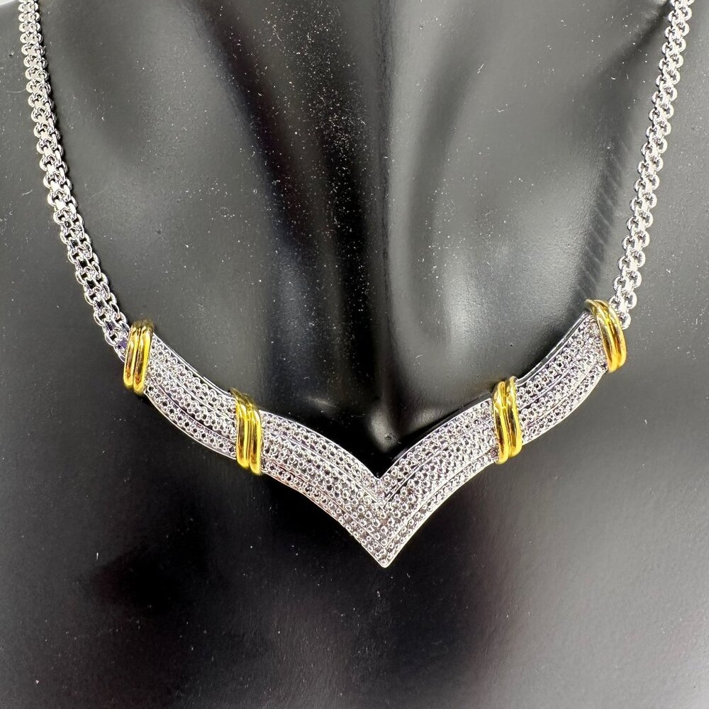 Beautiful Diamond Accented Chevron Wings Evening Necklace - 14kt Gold & Rhodium